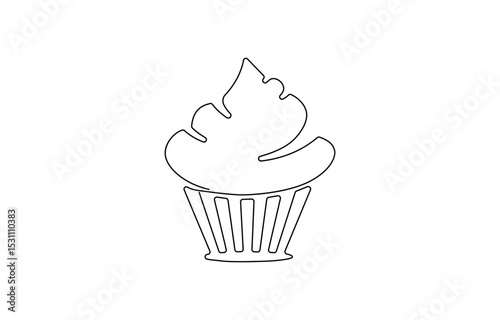 Continuous one line drawing of cup cake. One line drawing illustration of muffin cake, Sweet cupcake simple outline illustration. Continuous line drawing
