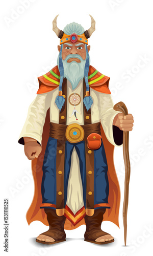 ancient fantasy magic shaman healer man character cartoon vector illustration isolated on white background