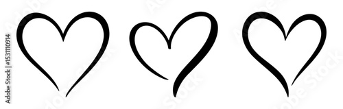 Calligraphic love heart. Heart icons set. Hand drawn abstract romantic symbols perfect for Valentine’s Day, wedding, or love themed designs. Heart, love, icons.