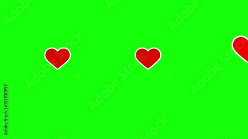 animation of red hearts bouncing on green background