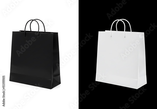 Black and white paper shopping bags against split background