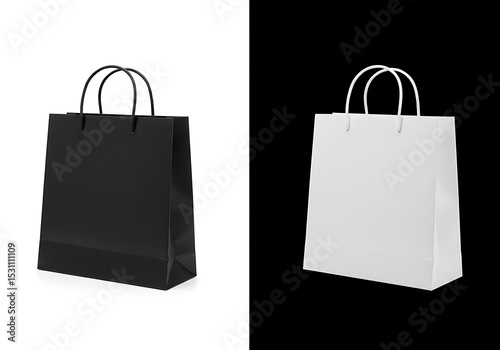 Black and white shopping bags on contrasting backgrounds for retail concepts