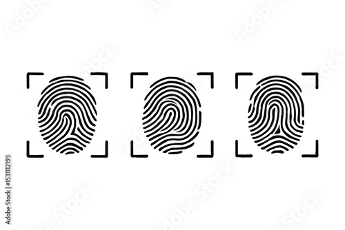 A set of fingerprint scan vector icons for security, identification, and authentication.