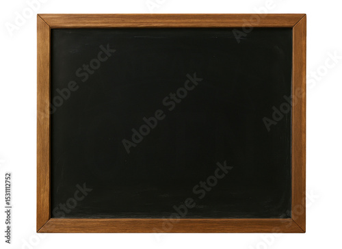 A wooden framed blackboard with no writing on it. The blackboard is empty and has a simple, minimalist design