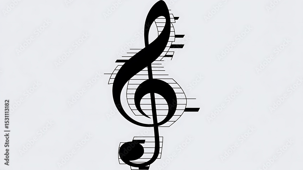 A treble clef is isolated on white background with musical staff lines A treble clef is isolated on white background with musical staff lines
