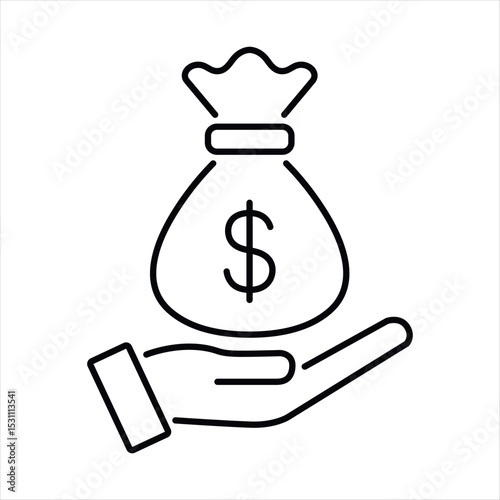 money bag on hand line icon