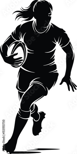 Female Rugby Player Silhouette Running with Ball woman