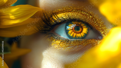 Sunflower Reflection in Eye – Surreal Nature Portrait