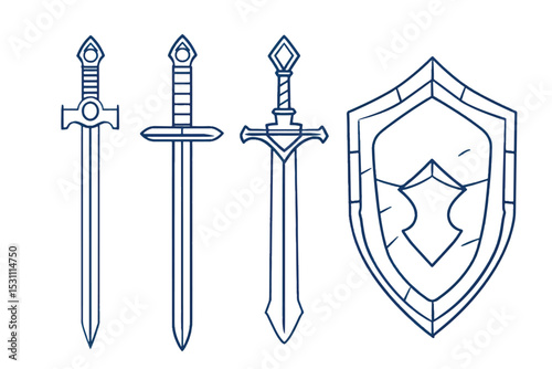 Sword and Shield Icon. Medieval armory and weapons concept vector.