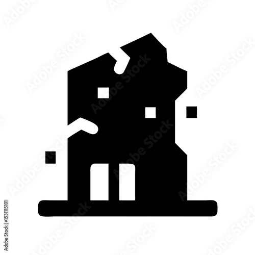 Icon of a damaged building to signify destruction or disrepair