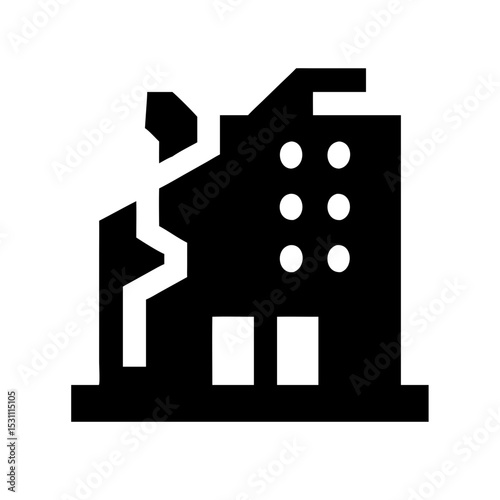 Icon of a damaged building to signify destruction or disrepair