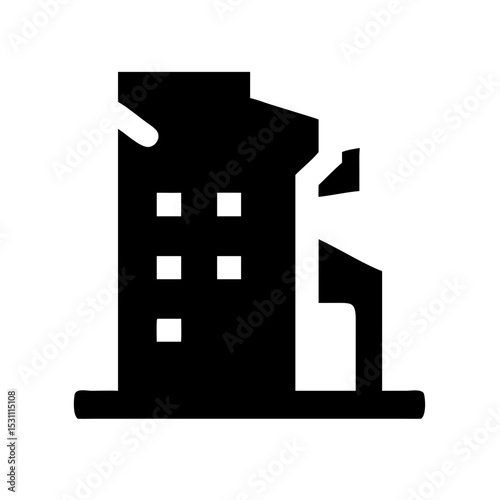 Icon of a damaged building to signify destruction or disrepair
