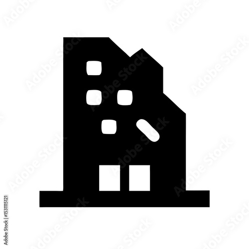 Icon of a damaged building to signify destruction or disrepair