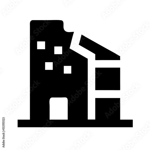 Icon of a damaged building to signify destruction or disrepair