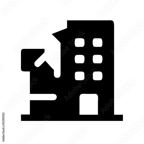 Icon of a damaged building to signify destruction or disrepair
