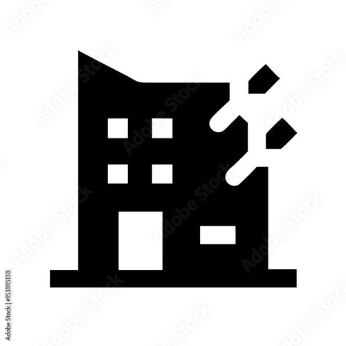 Icon of a damaged building to signify destruction or disrepair