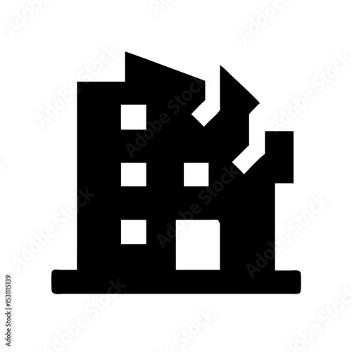 Icon of a damaged building to signify destruction or disrepair
