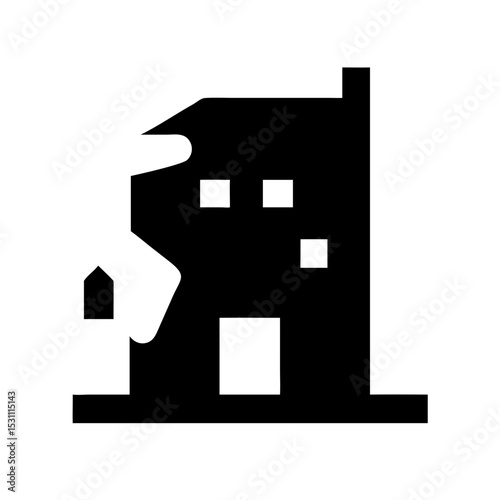 Icon of a damaged building to signify destruction or disrepair