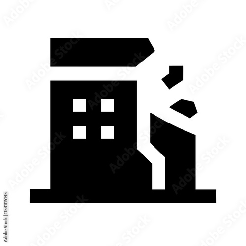 Icon of a damaged building to signify destruction or disrepair