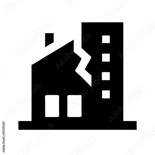 Icon of a damaged building to signify destruction or disrepair