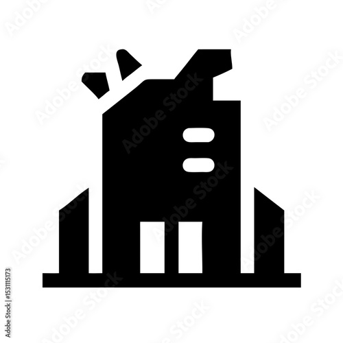 Icon of a damaged building to signify destruction or disrepair