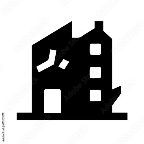 Icon of a damaged building to signify destruction or disrepair