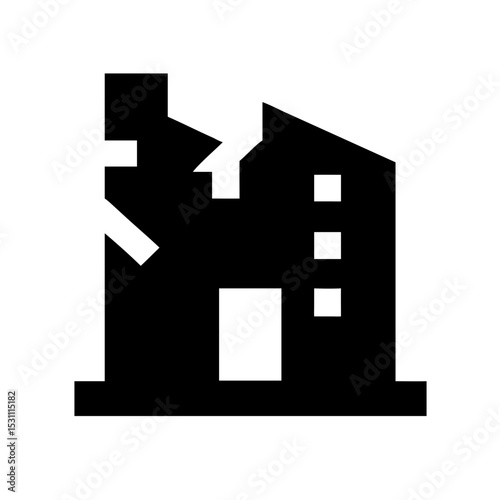 Icon of a damaged building to signify destruction or disrepair