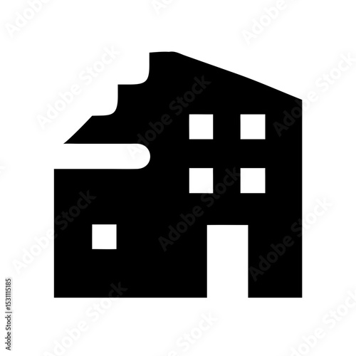 Icon of a damaged building to signify destruction or disrepair