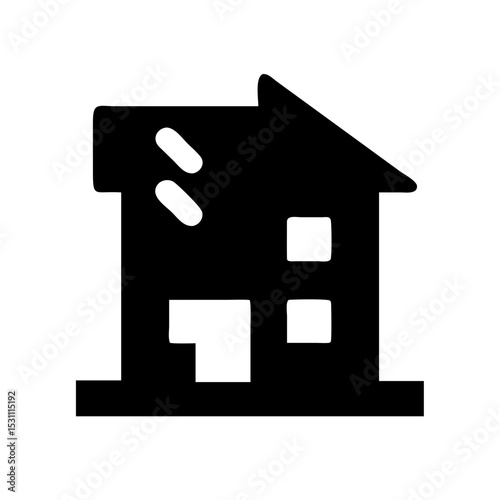 Icon of a damaged building to signify destruction or disrepair