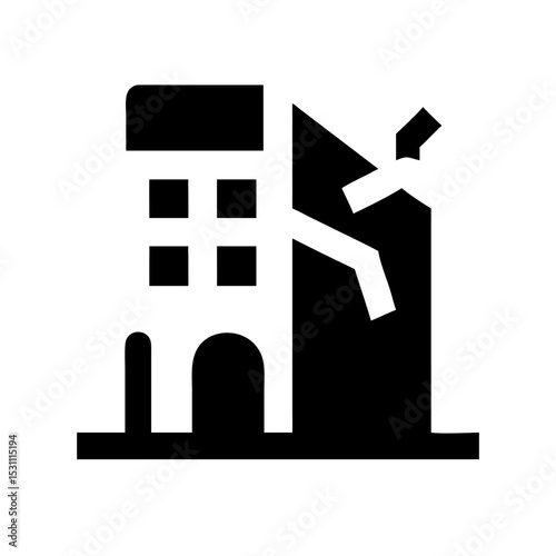 Icon of a damaged building to signify destruction or disrepair