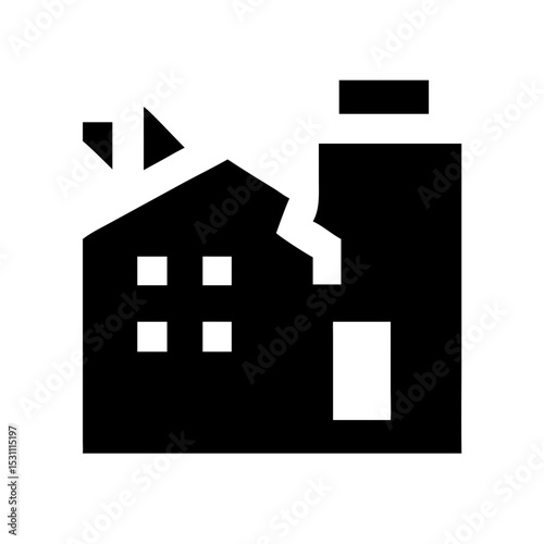 Icon of a damaged building to signify destruction or disrepair