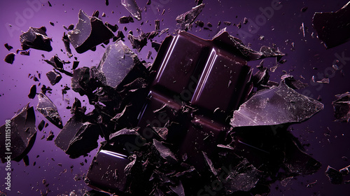 Dark Chocolate Chunks on Vibrant Purple Background – Food Concept