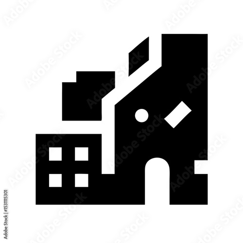 Icon of a damaged building to signify destruction or disrepair