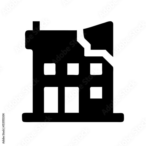 Icon of a damaged building to signify destruction or disrepair