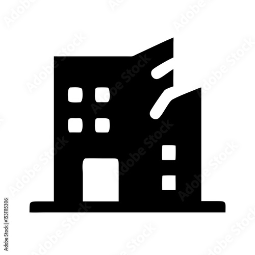 Icon of a damaged building to signify destruction or disrepair