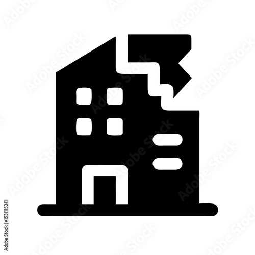 Icon of a damaged building to signify destruction or disrepair