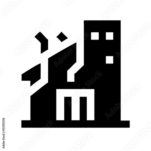 Icon of a damaged building to signify destruction or disrepair