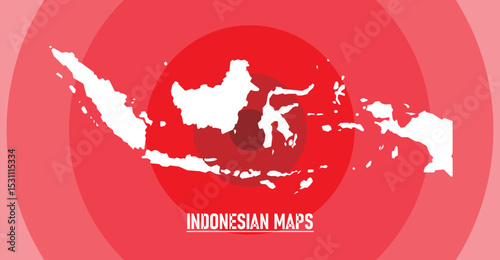 Striking illustration of Indonesian map, featuring a bold white silhouette on a red backdrop with a subtle ripple effect. Ideal for conveying the nation's strength and patriotic spirit