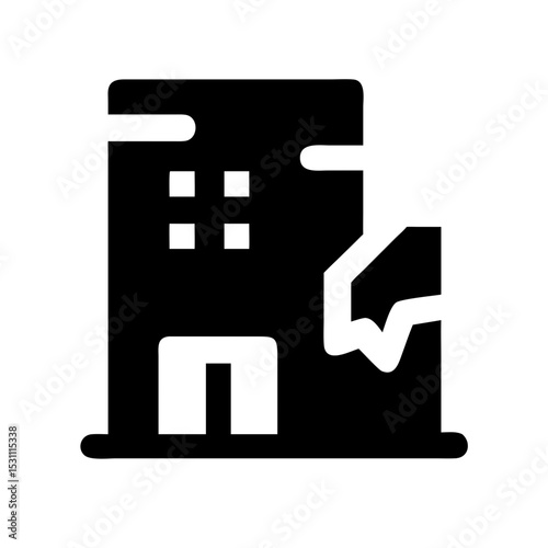 Icon of a damaged building to signify destruction or disrepair