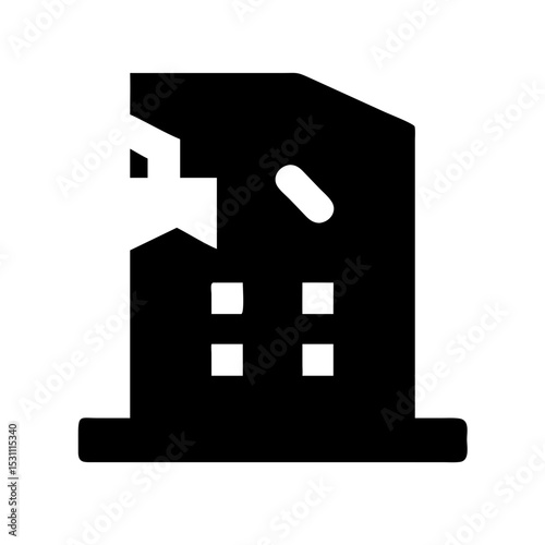 Icon of a damaged building to signify destruction or disrepair