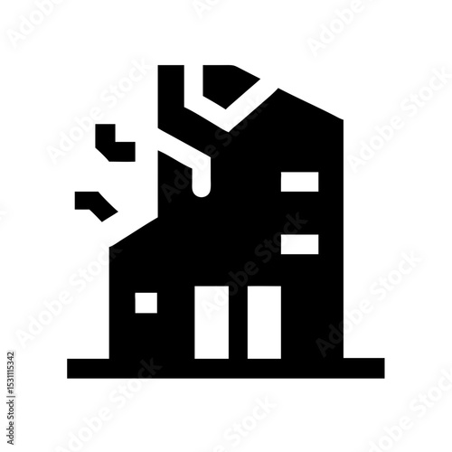Icon of a damaged building to signify destruction or disrepair