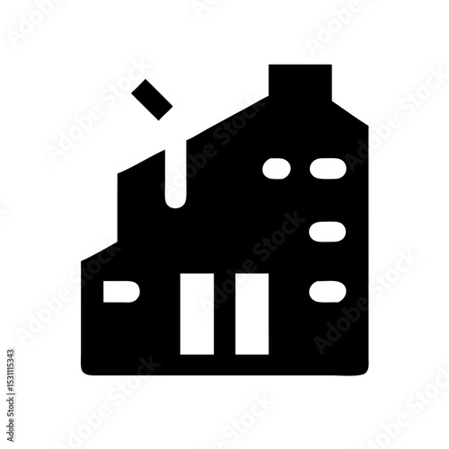 Icon of a damaged building to signify destruction or disrepair