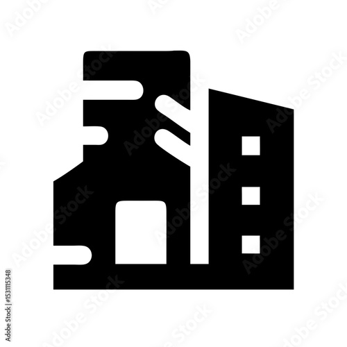 Icon of a damaged building to signify destruction or disrepair