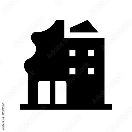Icon of a damaged building to signify destruction or disrepair