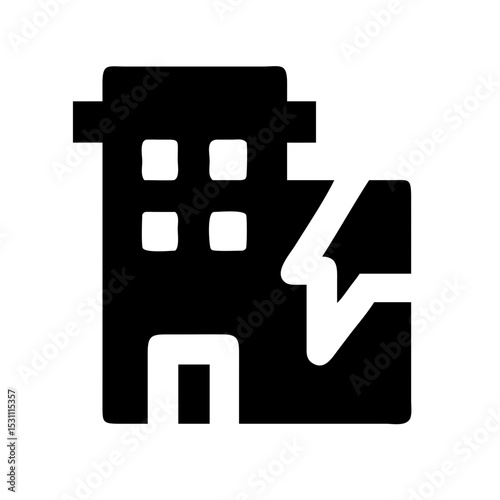 Icon of a damaged building to signify destruction or disrepair