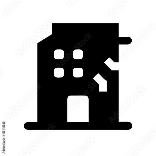 Icon of a damaged building to signify destruction or disrepair