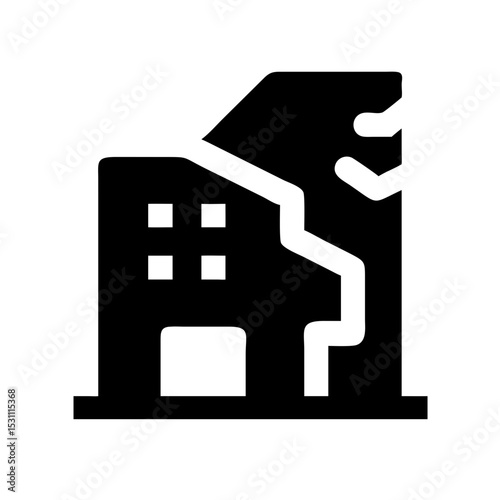 Icon of a damaged building to signify destruction or disrepair