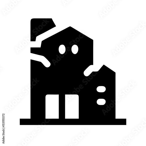 Icon of a damaged building to signify destruction or disrepair