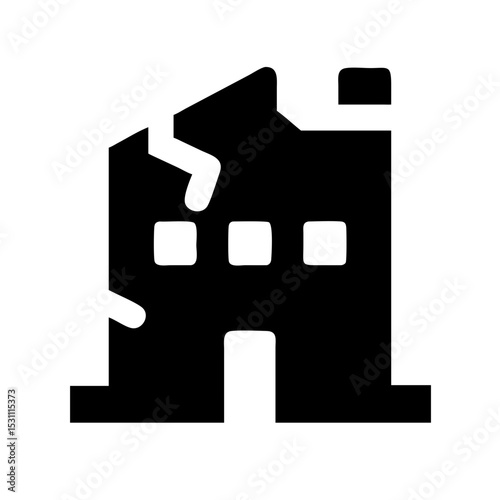 Icon of a damaged building to signify destruction or disrepair