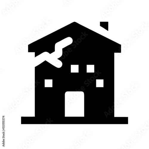 Icon of a damaged building to signify destruction or disrepair